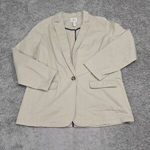 St Johns Bay Womens Tan Khaki Cotton Single Button Blazer Jacket Size M 76151-0